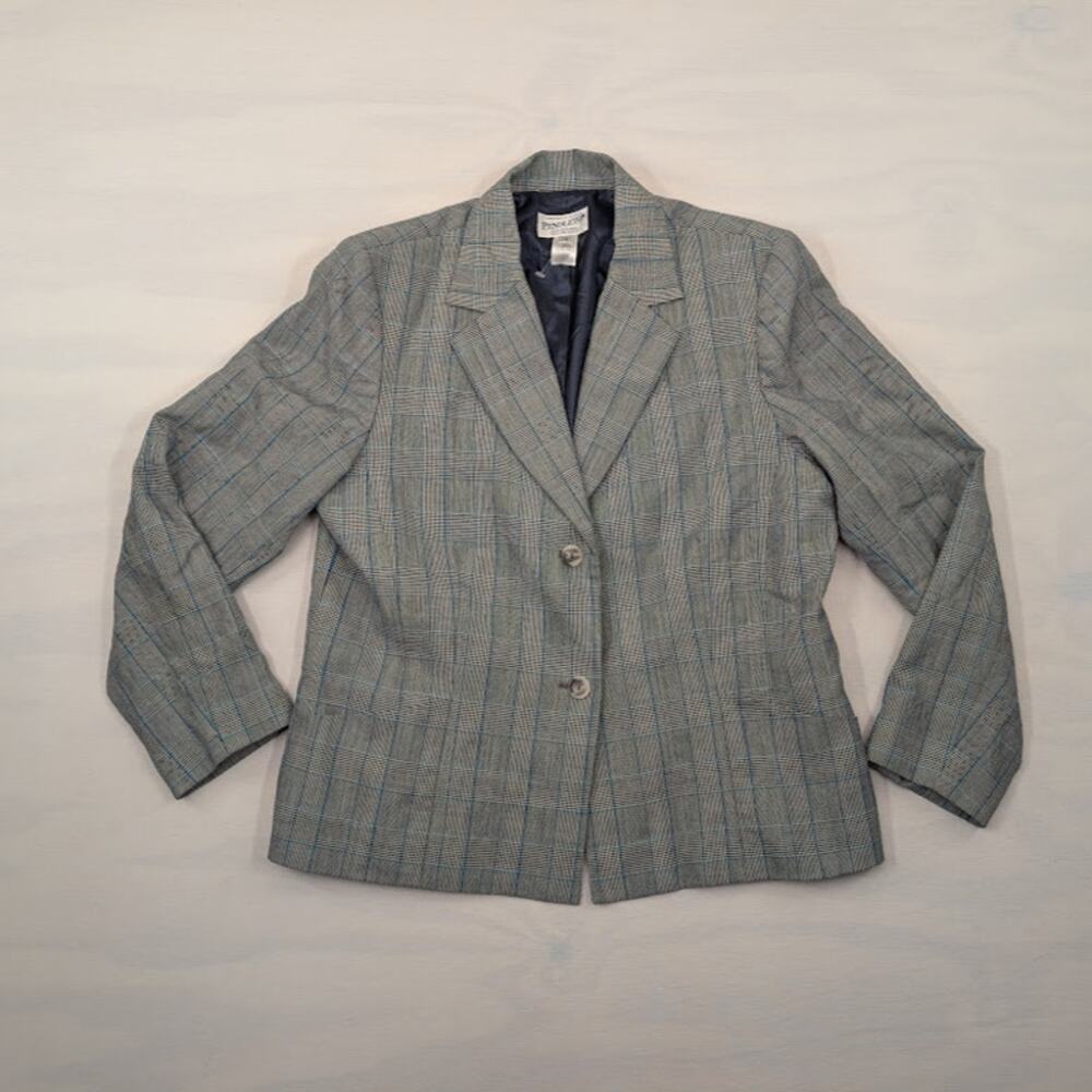 VTG Pendleton 100% Wool Women's Blue Black Houndstooth Blazer Size 16